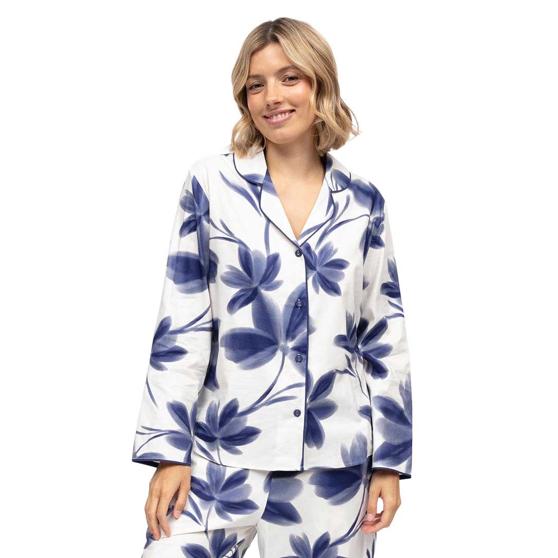 Cyberjammies Indigo Navy Floral Print L/Slv Pyjama Top